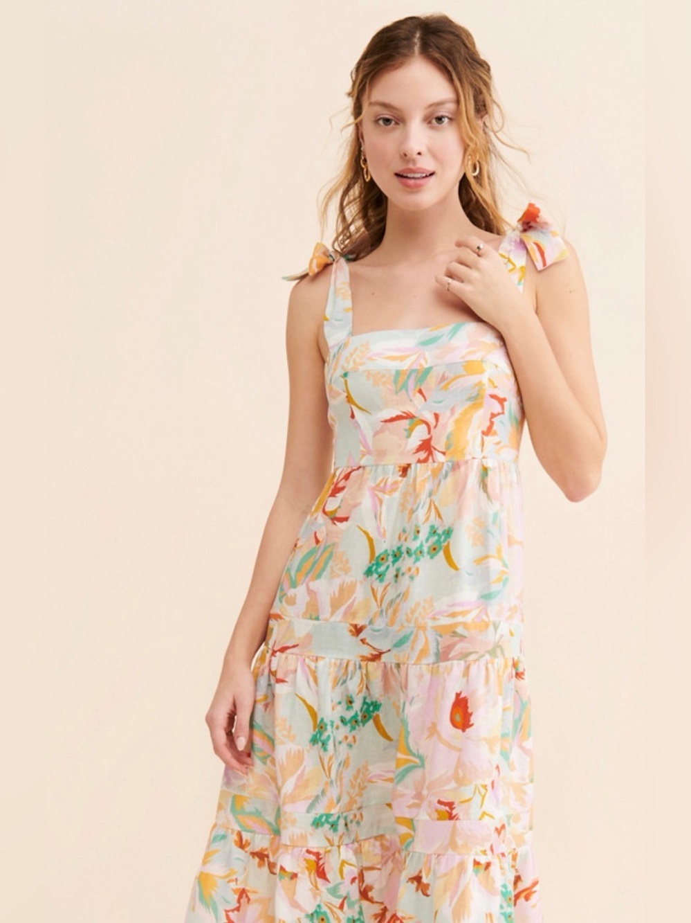 Kachel x Anthropologie Floral Linen Tie Strap Midi Dress Women’s Size 6 - Picture 4 of 8